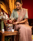 Brown Chanderi Hand Embroidered Saree - Charkha TalesBrown Chanderi Hand Embroidered Saree