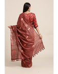 Brown Embroidered Butta Saree - Charkha TalesBrown Embroidered Butta Saree