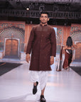 Brown Kantha Cotton Men Long Jacket Set - Charkha TalesBrown Kantha Cotton Men Long Jacket Set