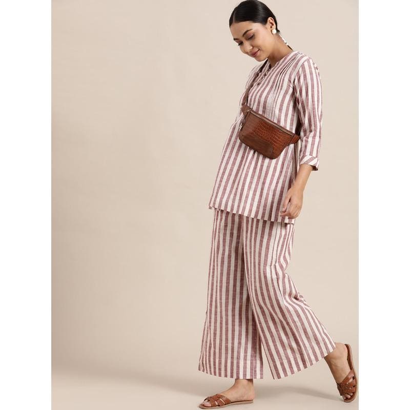 Brown khadi Stripes Co - ord Set. - Charkha TalesBrown khadi Stripes Co - ord Set.