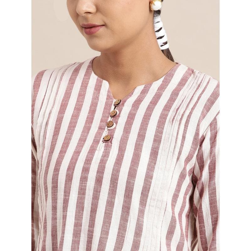 Brown khadi Stripes Co - ord Set. - Charkha TalesBrown khadi Stripes Co - ord Set.