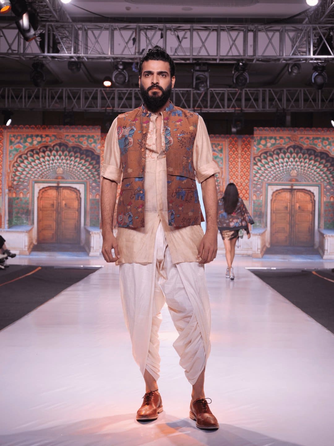Brown Silk Gondh Print Men Jacket - Charkha TalesBrown Silk Gondh Print Men Jacket