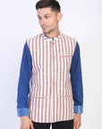 Brown Striped Cotton Men Sadri - Charkha TalesBrown Striped Cotton Men Sadri