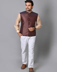Brown Striped Silk Nehru Jacket - Charkha TalesBrown Striped Silk Nehru Jacket