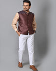Brown Striped Silk Nehru Jacket - Charkha TalesBrown Striped Silk Nehru Jacket