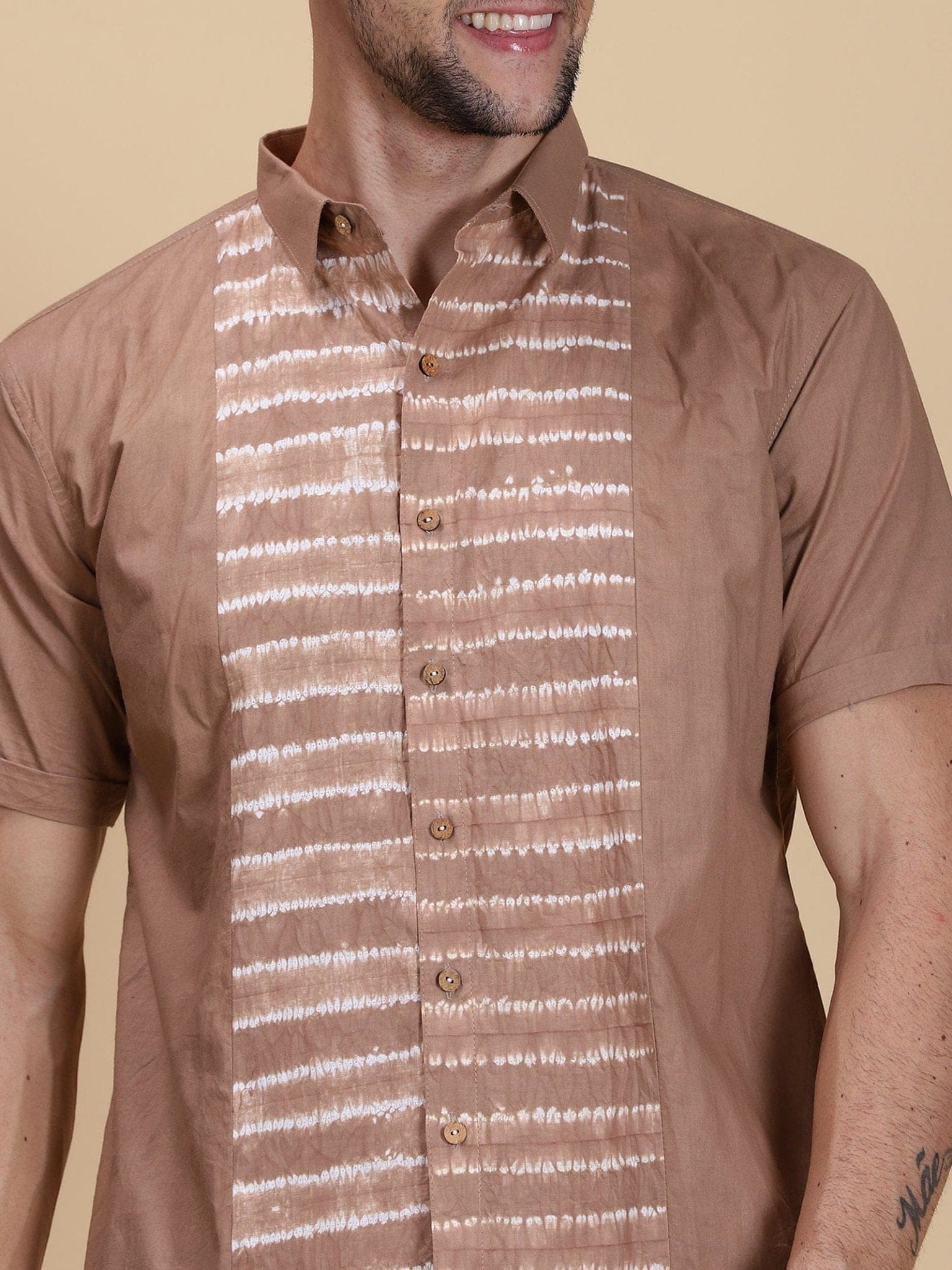 Brown Tie &amp; Dye Men Shirt - Charkha TalesBrown Tie &amp; Dye Men Shirt