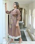 Brown Utsav Chikankari Front Open Dress - Charkha TalesBrown Utsav Chikankari Front Open Dress