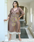 Brown Utsav Chikankari Front Open Dress - Charkha TalesBrown Utsav Chikankari Front Open Dress