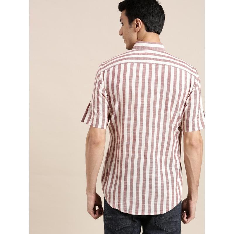 Brown & White Striped Men Shirt - Charkha TalesBrown & White Striped Men Shirt