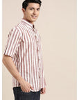 Brown & White Striped Men Shirt - Charkha TalesBrown & White Striped Men Shirt