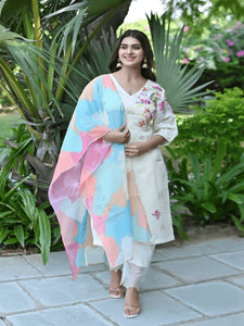 Chanderi Dainty Dazzel Kurta set - Off-White