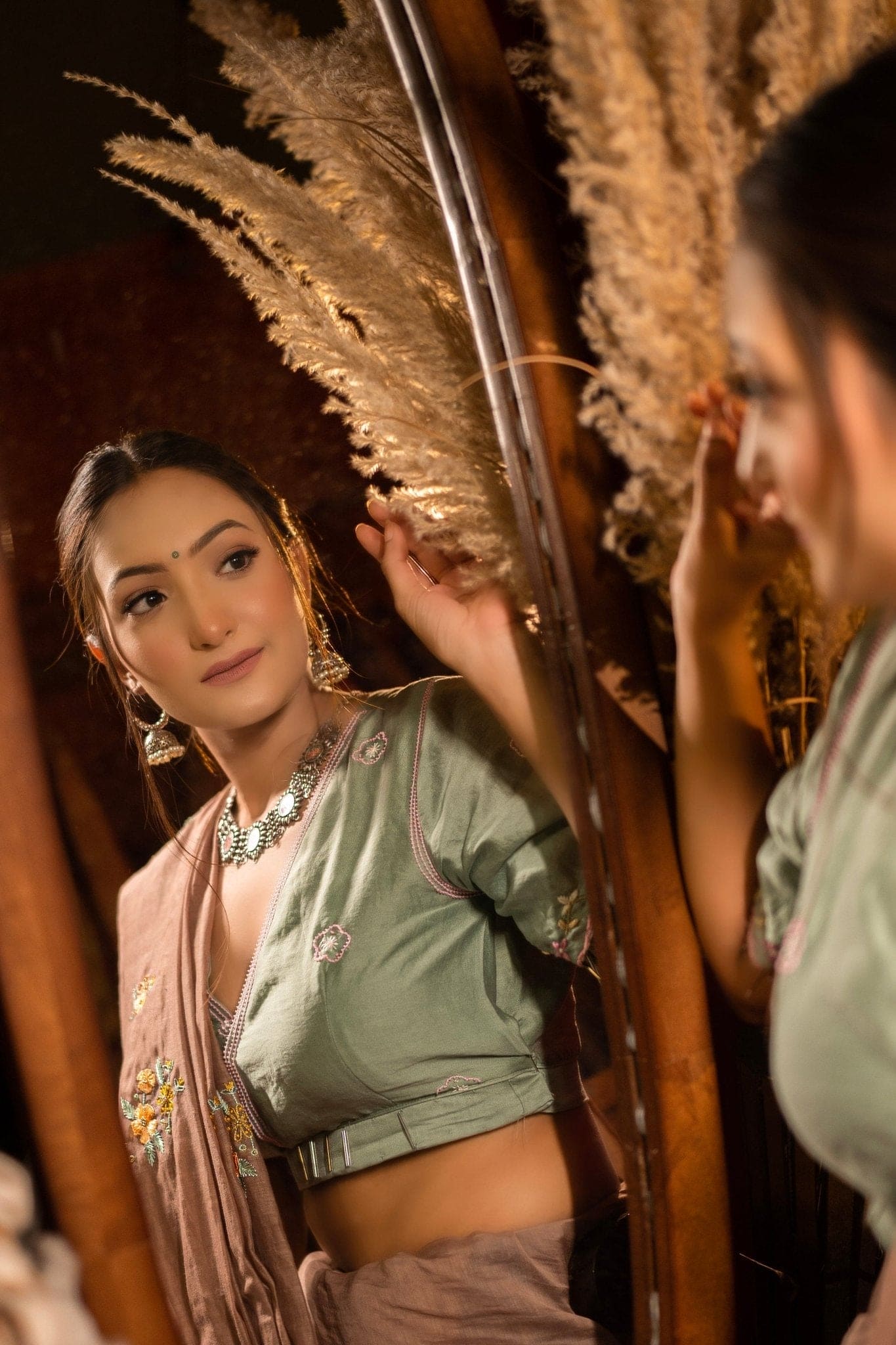 Chanderi Hand Embroidered Saree - Brown - Charkha TalesChanderi Hand Embroidered Saree - Brown