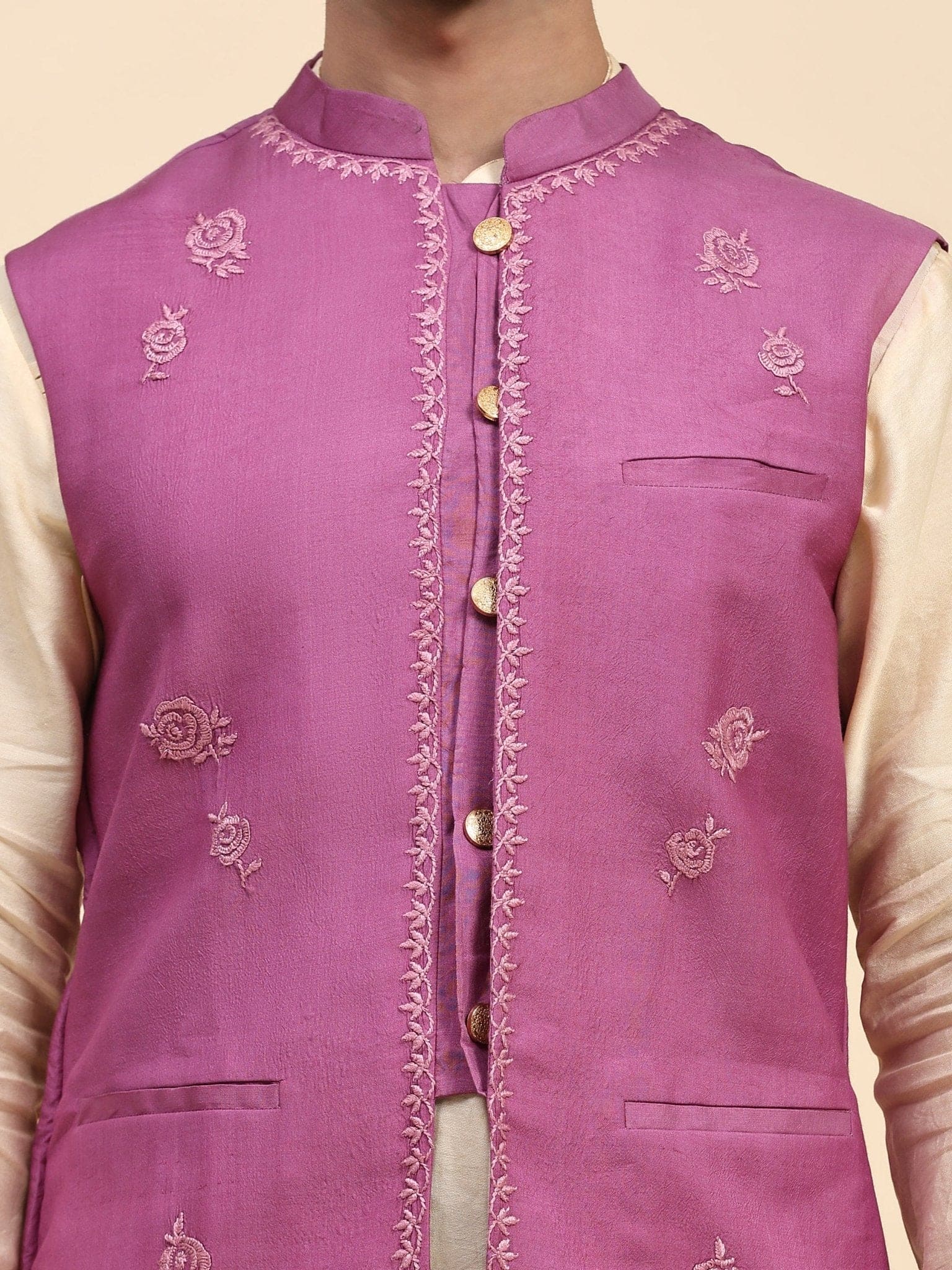 Chanderi Men Kurta Set - Off - White - Charkha TalesChanderi Men Kurta Set - Off - White