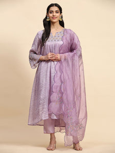 Chanderi Tissue Kurta Set - Purple