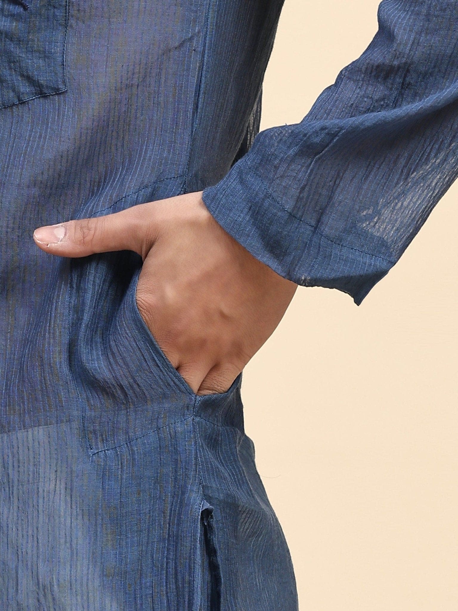 Chikan Chanderi Men Kurta Set - Blue - Charkha TalesChikan Chanderi Men Kurta Set - Blue