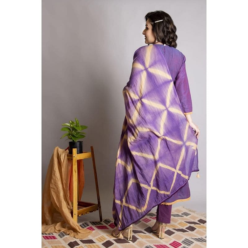 Chikankari Anarkali Kurta Set - Purple - Charkha TalesChikankari Anarkali Kurta Set - Purple