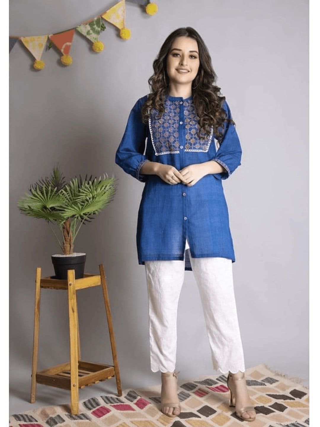 Chikankari Co - Ord Set - Cobalt Blue - Charkha TalesChikankari Co - Ord Set - Cobalt Blue