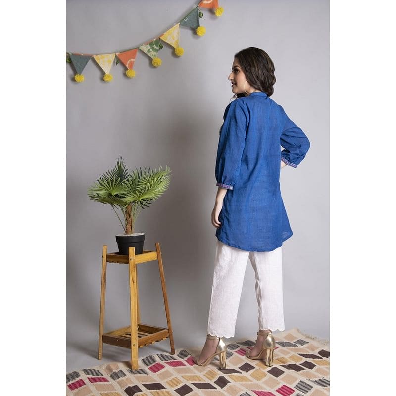 Chikankari Co - Ord Set - Cobalt Blue - Charkha TalesChikankari Co - Ord Set - Cobalt Blue