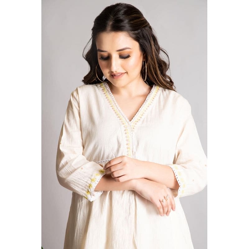 Chikankari Co - Ord Set - Off - White - Charkha TalesChikankari Co - Ord Set - Off - White