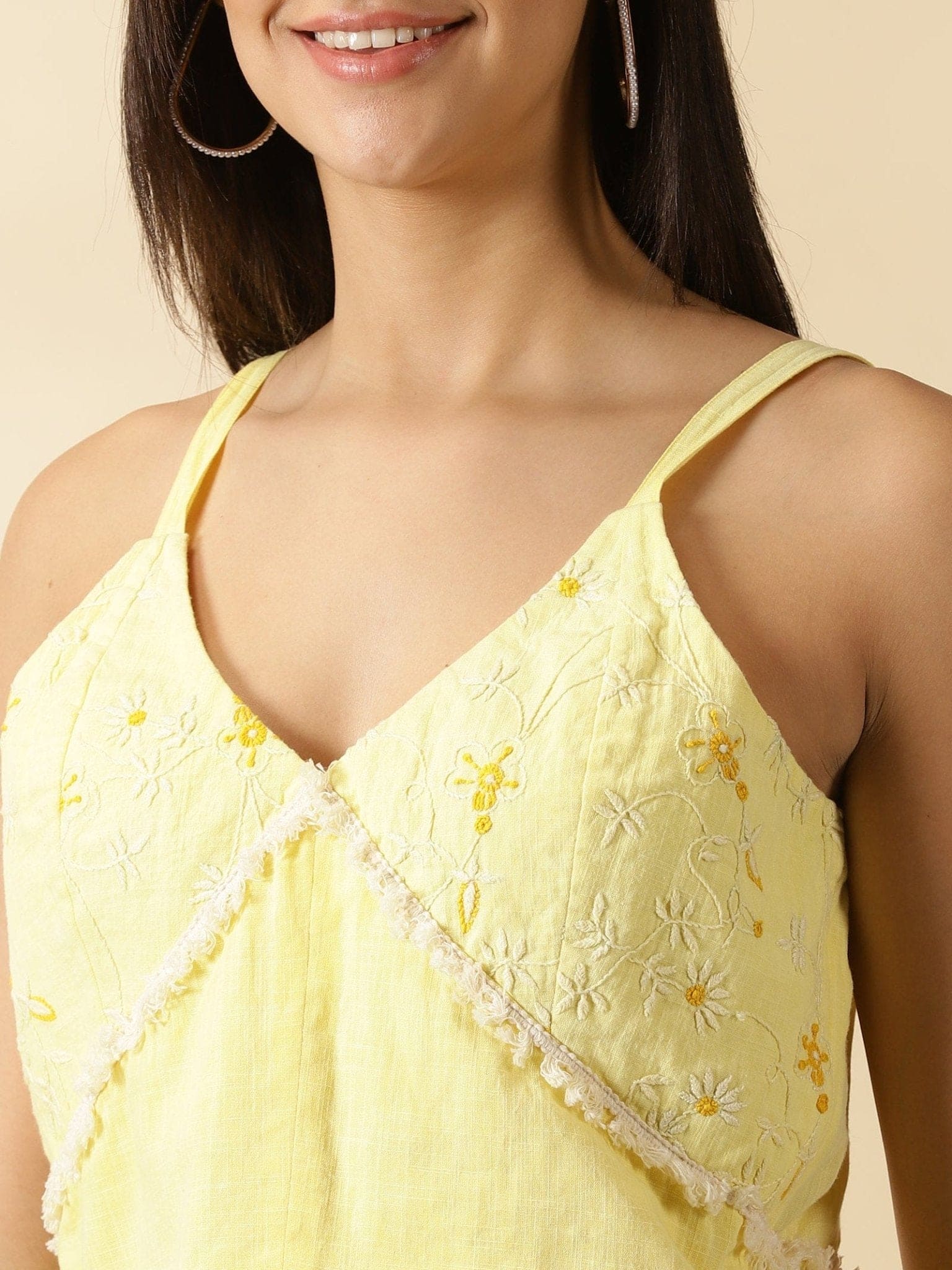 Chikankari Co - ord Set - Yellow - Charkha TalesChikankari Co - ord Set - Yellow