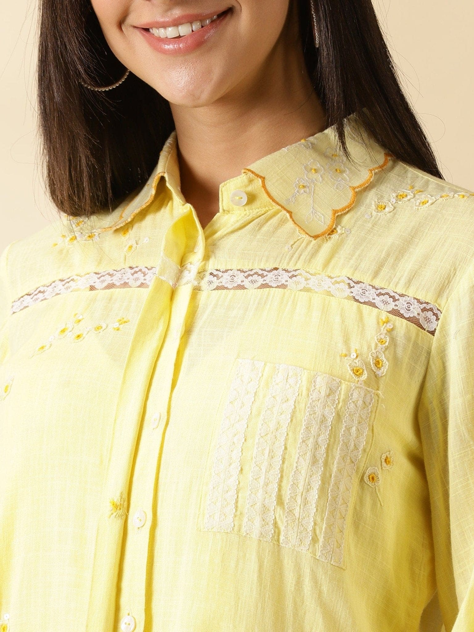 Chikankari Co - ord Set - Yellow - Charkha TalesChikankari Co - ord Set - Yellow