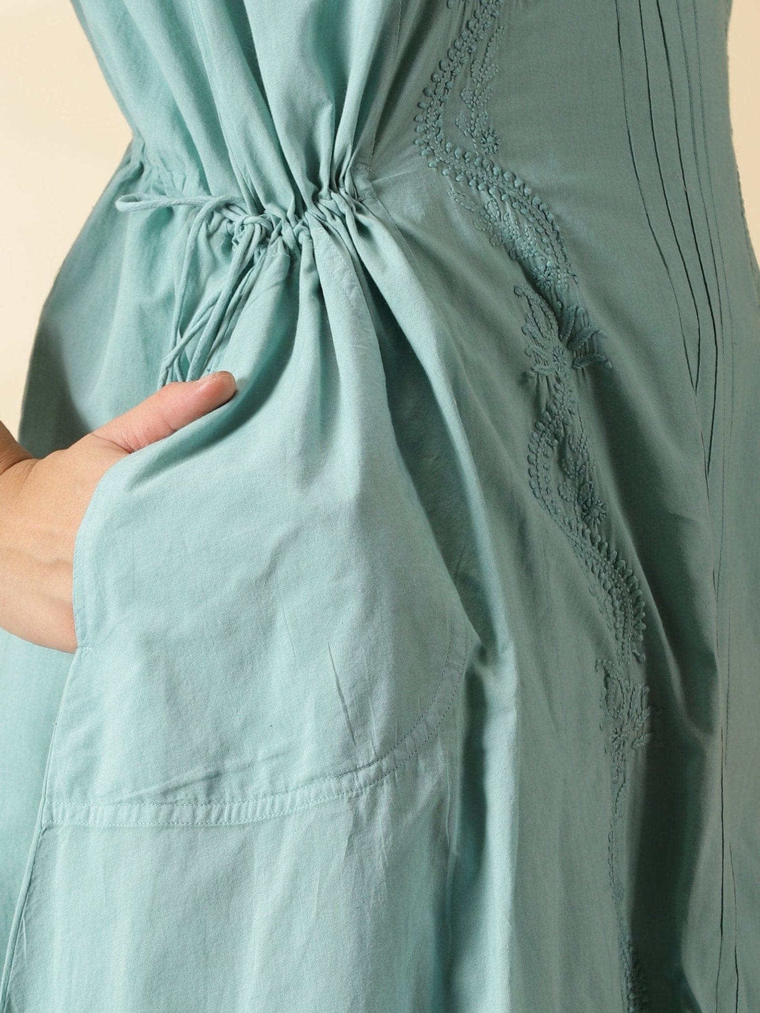 Chikankari Cotton Dress - Turquoise - Charkha TalesChikankari Cotton Dress - Turquoise