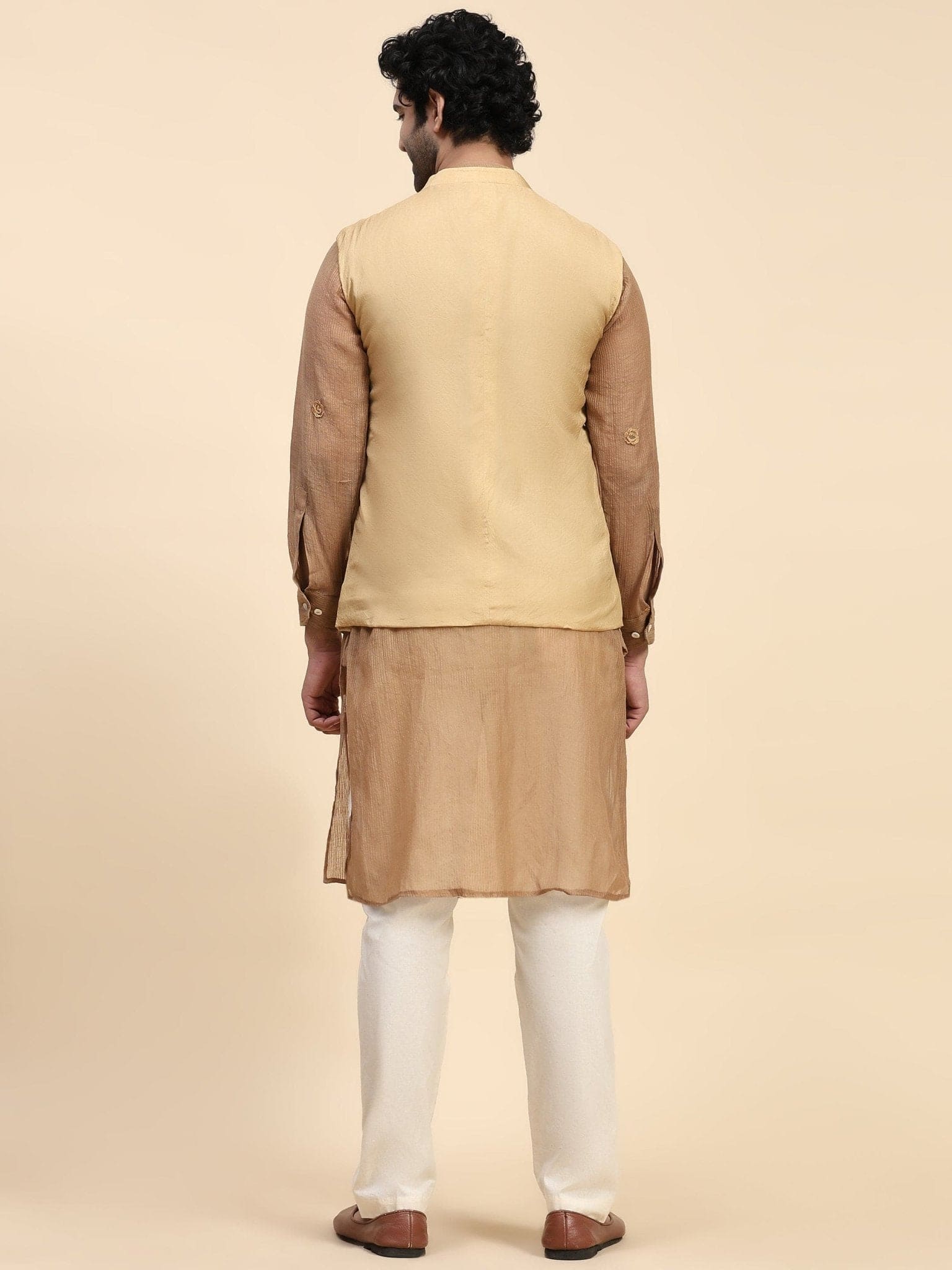 Chikankari Cotton Men Kurta Set - Brown - Charkha TalesChikankari Cotton Men Kurta Set - Brown