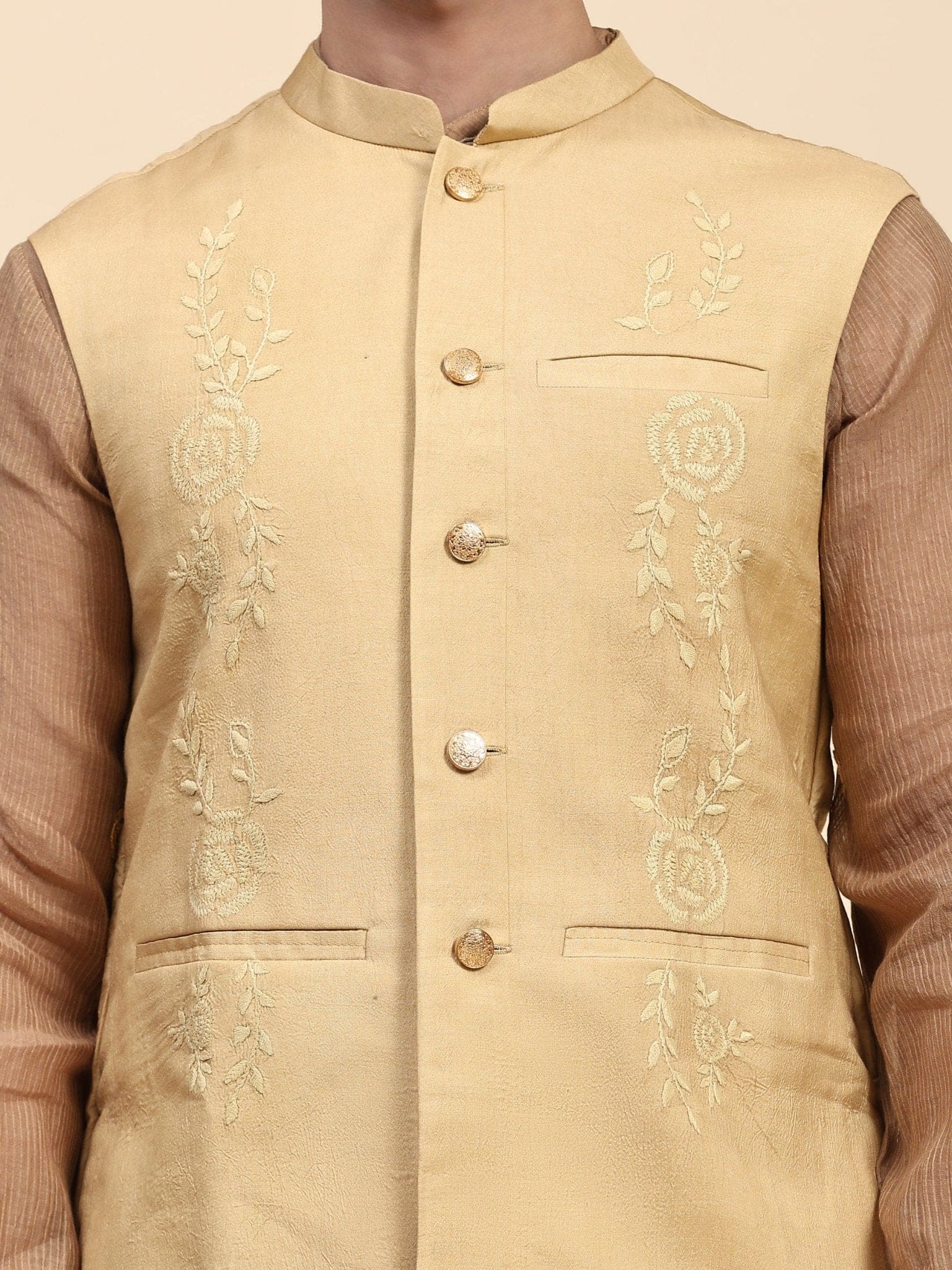 Chikankari Cotton Men Kurta Set - Brown - Charkha TalesChikankari Cotton Men Kurta Set - Brown