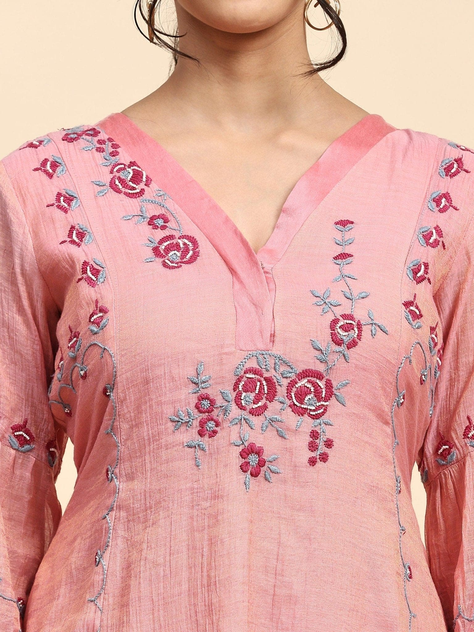 Chikankari Embroiderd Kurta Set - Pink - Charkha TalesChikankari Embroiderd Kurta Set - Pink