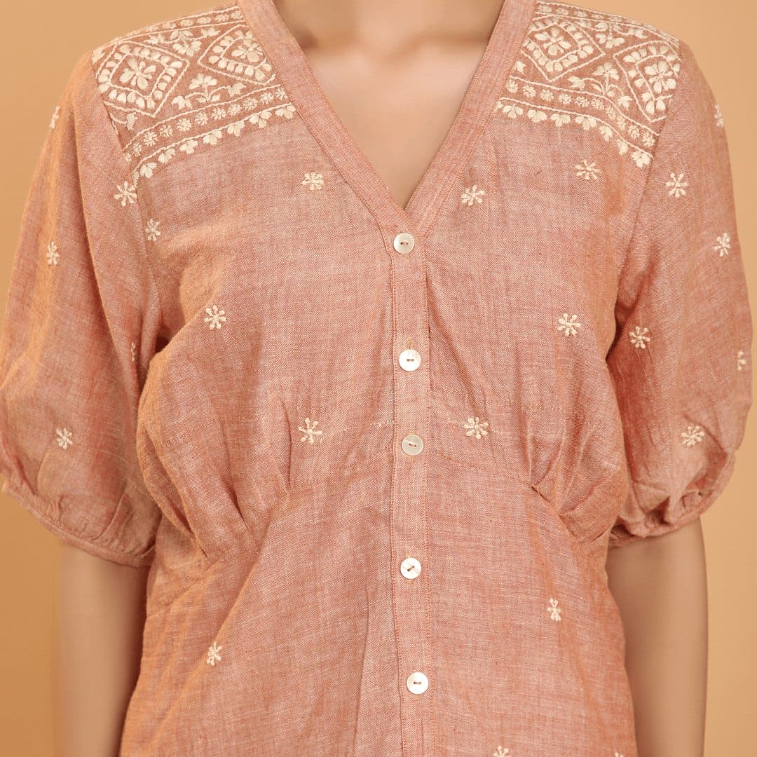 Chikankari Khadi Co - Ord Set - Beige - Charkha TalesChikankari Khadi Co - Ord Set - Beige