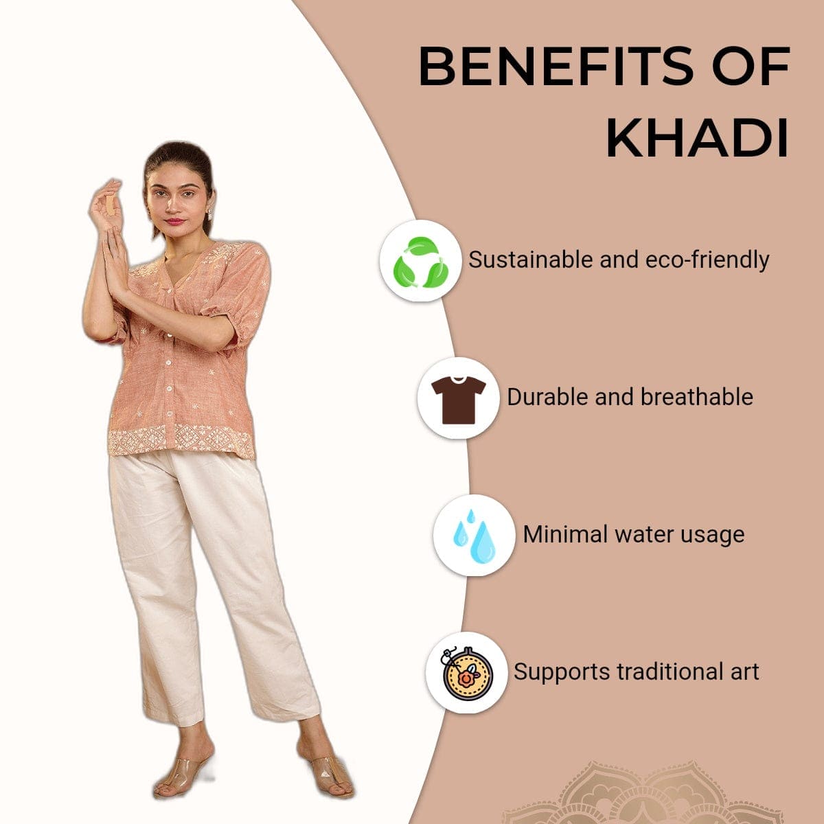 Chikankari Khadi Co - Ord Set - Beige - Charkha TalesChikankari Khadi Co - Ord Set - Beige