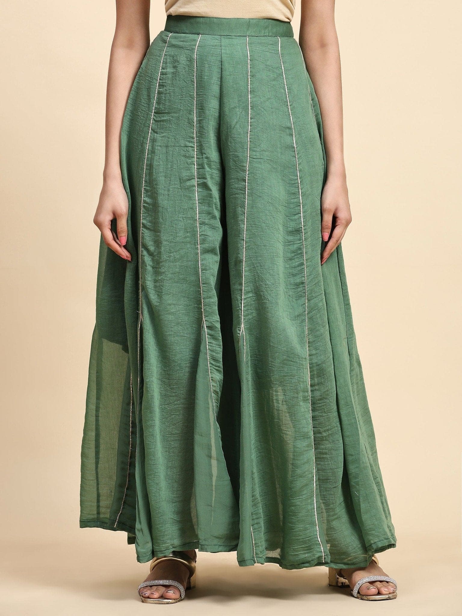 Chikankari Shimmer Anarkali Kurta Set - Green - Charkha TalesChikankari Shimmer Anarkali Kurta Set - Green