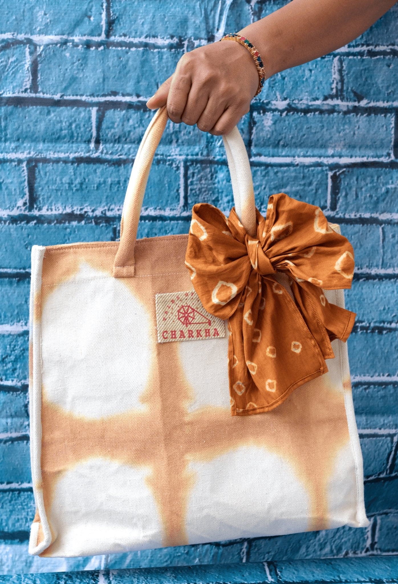 Clamp Dye Bag - Brown - Charkha TalesClamp Dye Bag - Brown