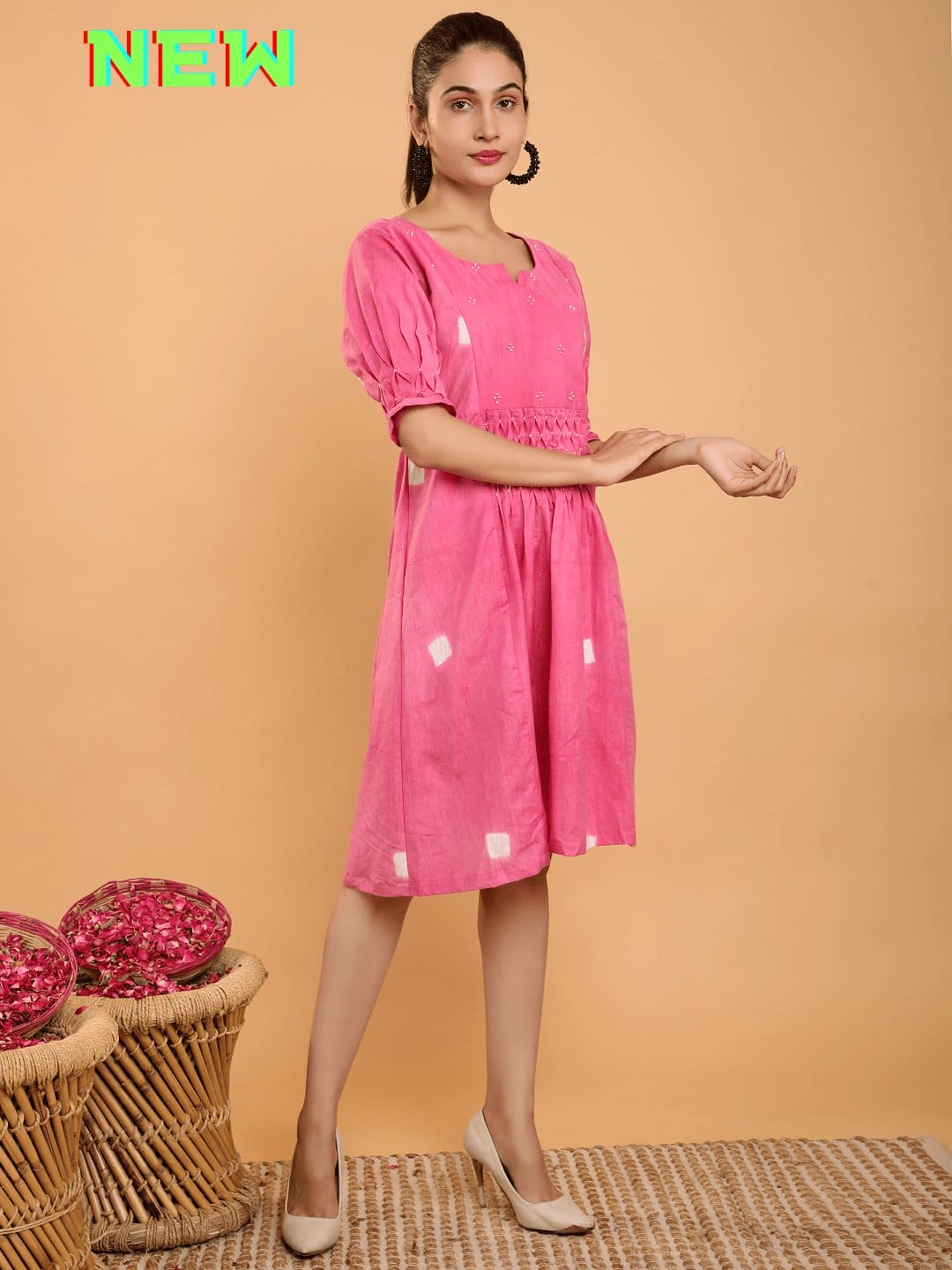 Clamp Dye Chanderi Dress - Pink - Charkha TalesClamp Dye Chanderi Dress - Pink