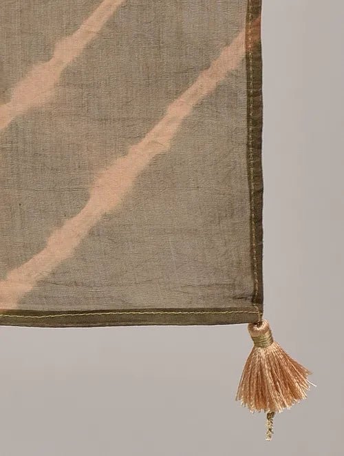 Clamp Dye Chanderi Silk Scarf - Brown - Charkha TalesClamp Dye Chanderi Silk Scarf - Brown