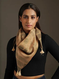 Clamp Dye Chanderi Silk Scarf - Brown