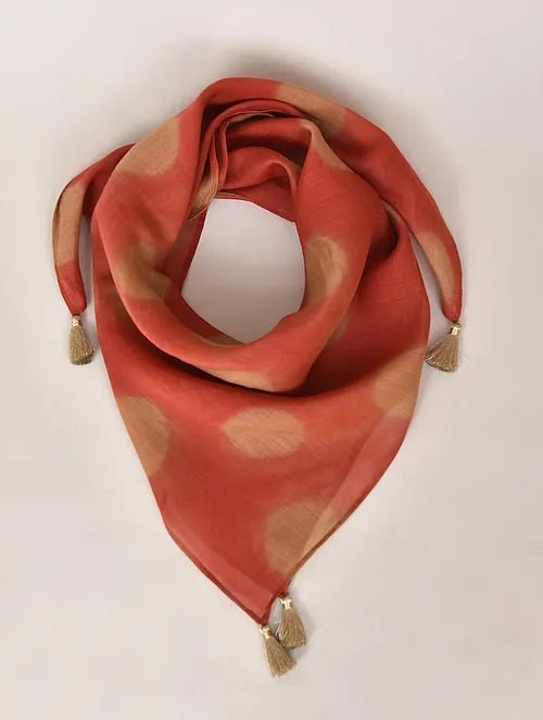 Clamp Dye Chanderi Silk Scarf - Orange - Charkha TalesClamp Dye Chanderi Silk Scarf - Orange
