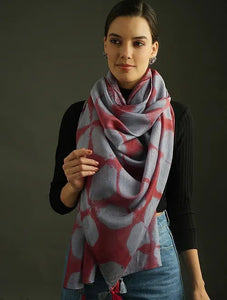 Clamp Dye Chanderi Silk Scarf - Red