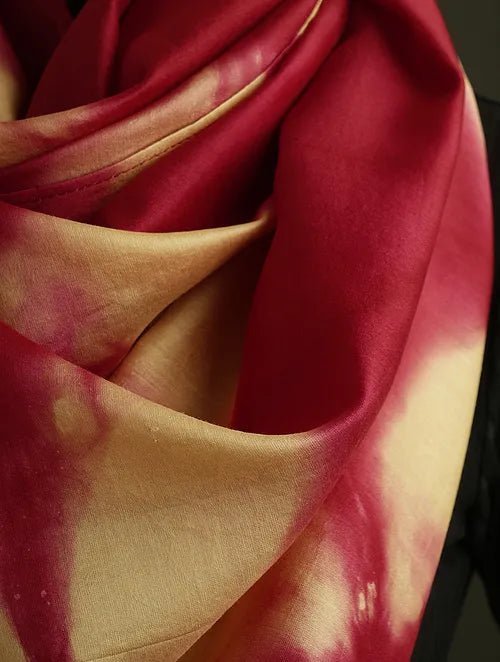 Clamp Dye Chanderi Silk Stole - Maroon - Charkha TalesClamp Dye Chanderi Silk Stole - Maroon