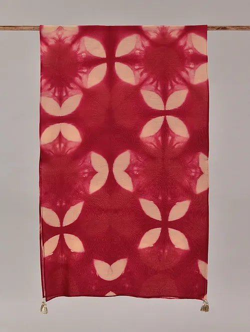 Clamp Dye Chanderi Silk Stole - Maroon - Charkha TalesClamp Dye Chanderi Silk Stole - Maroon