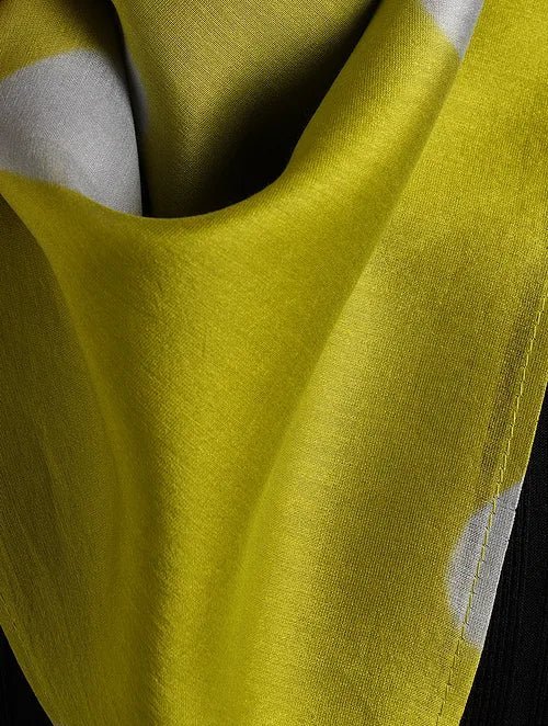 Clamp Dye Chanderi Silk Stole - Olive green - Charkha TalesClamp Dye Chanderi Silk Stole - Olive green