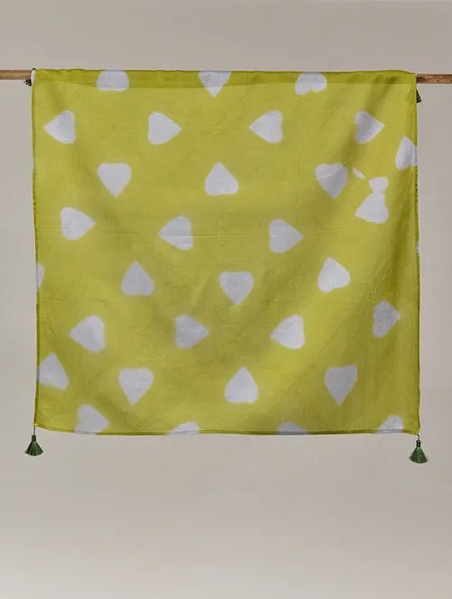 Clamp Dye Chanderi Silk Stole - Olive green - Charkha TalesClamp Dye Chanderi Silk Stole - Olive green