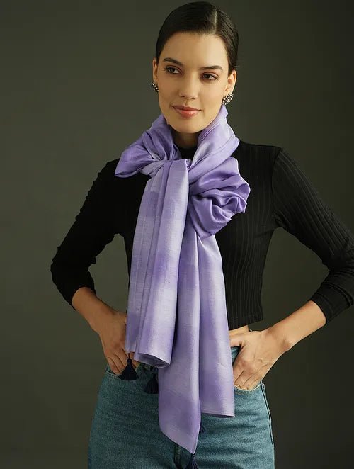 Clamp Dye Chanderi Silk Stole - Purple - Charkha TalesClamp Dye Chanderi Silk Stole - Purple