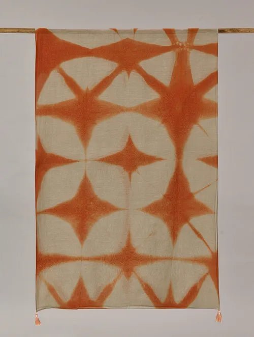 Clamp Dye Chanderi Silk Stole - Rust orange - Charkha TalesClamp Dye Chanderi Silk Stole - Rust orange