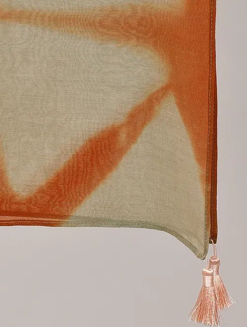 Clamp Dye Chanderi Silk Stole - Rust orange - Charkha TalesClamp Dye Chanderi Silk Stole - Rust orange