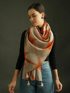 Clamp Dye Chanderi Silk Stole - Rust orange