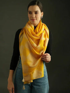 Clamp Dye Chanderi Silk Stole - Yellow