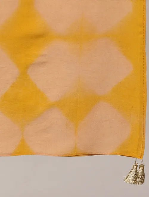 Clamp Dye Chanderi Silk Stole - Yellow - Charkha TalesClamp Dye Chanderi Silk Stole - Yellow