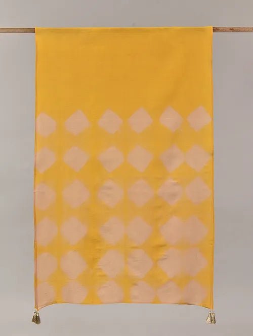Clamp Dye Chanderi Silk Stole - Yellow - Charkha TalesClamp Dye Chanderi Silk Stole - Yellow
