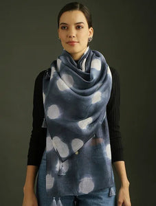 Clamp Dyed Chanderi Silk Stole - Blue